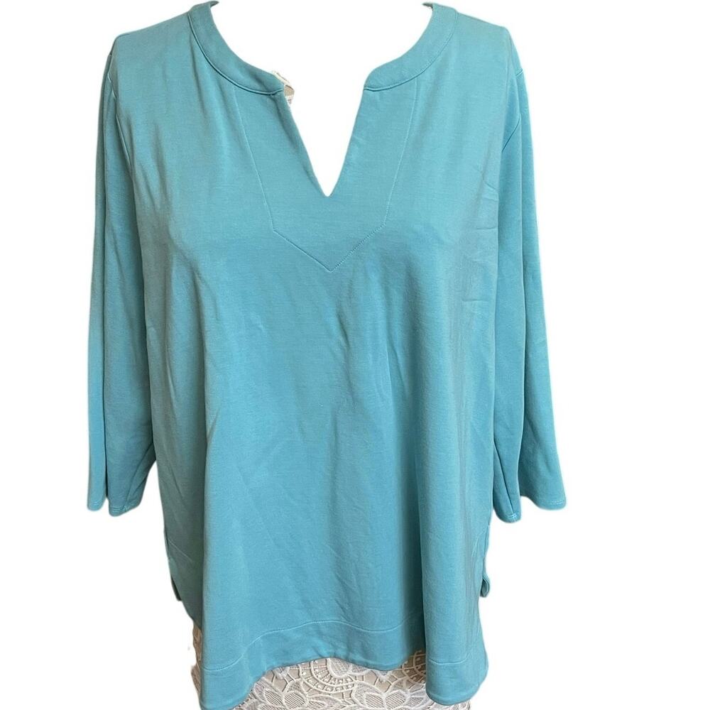 J.Jill Wearever Collection Blue Notch Neck Tee Top XL Extra Large